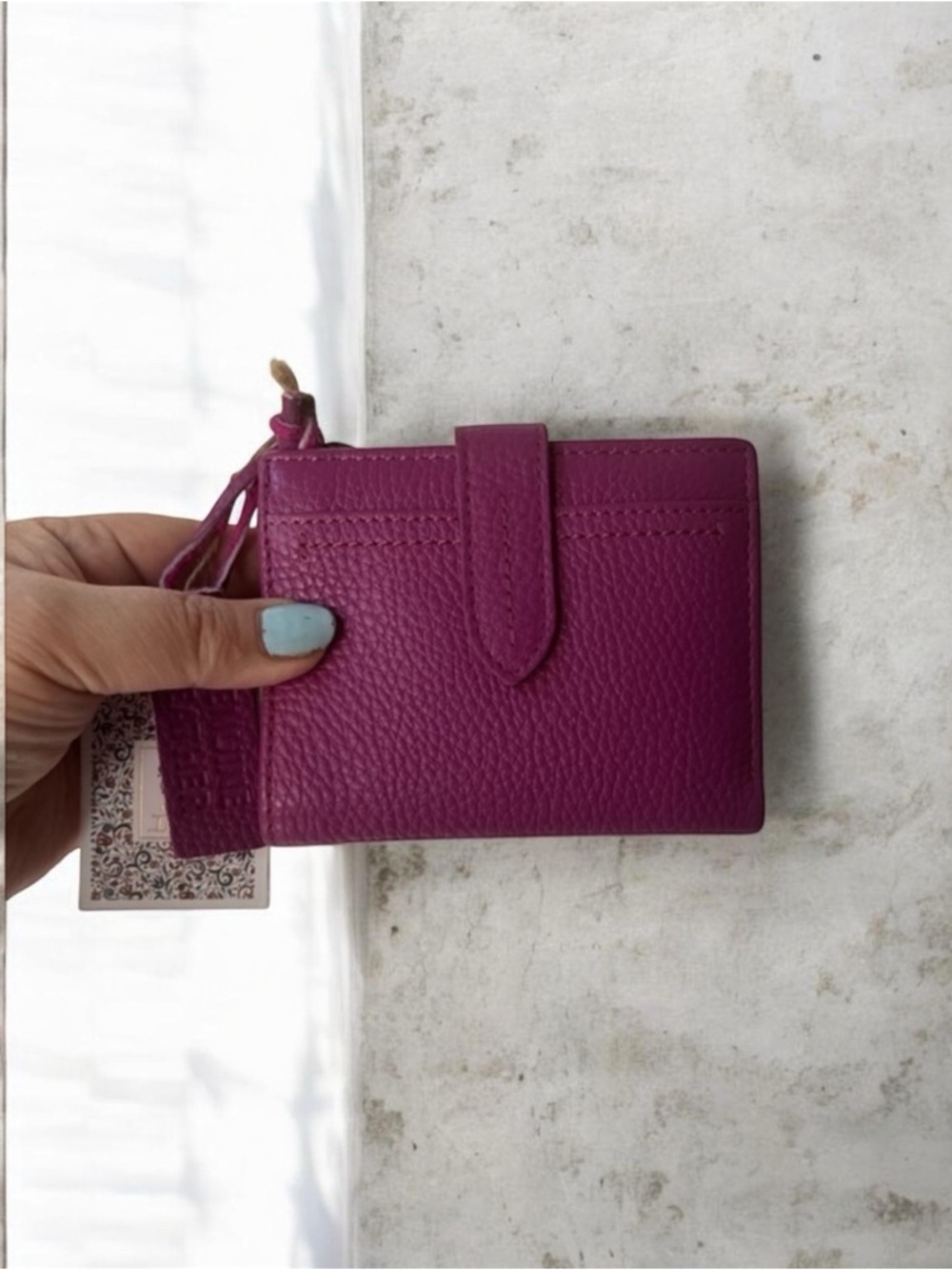 Card holder wallet genuine leather magenta color made in India